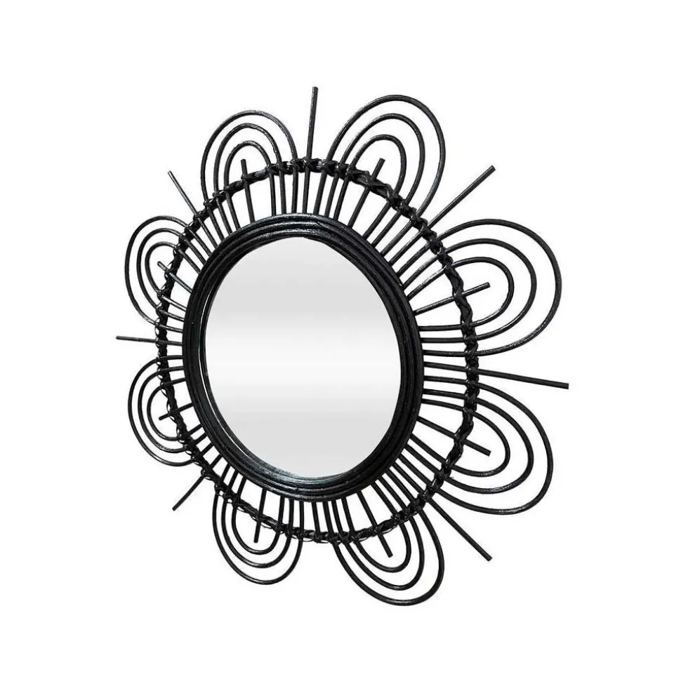 Spiegel mit Rattanrahmen im Blumen Look - Puzian