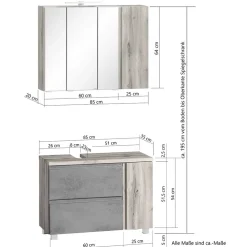 Spiegelschrank 4-türig & Unterbeckenschrank - Mia (zweiteilig)