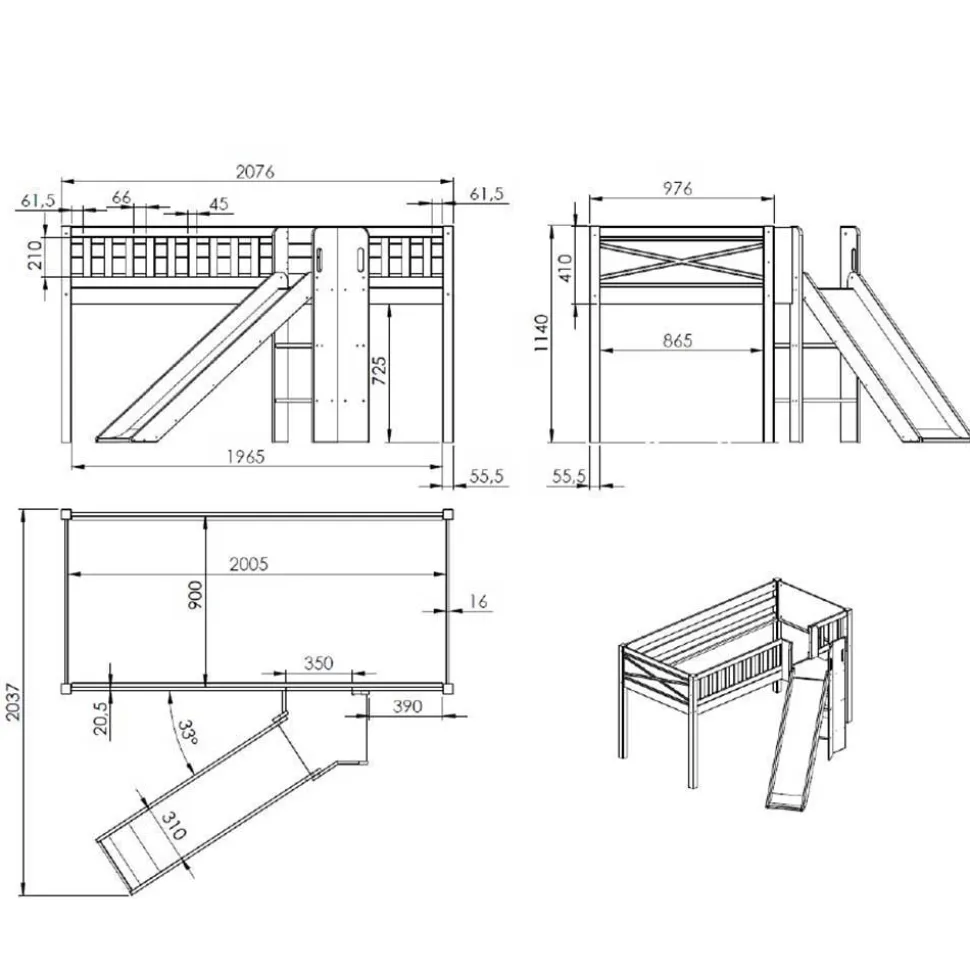 Spielbett mit schräger Rutsche Prinzessin - Novelya