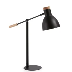 Stahl Tischlampe in Schwarz & Buche - Zandravo