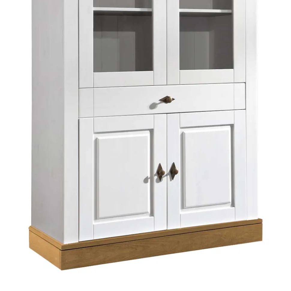 Standvitrine Sibiuta in Weiß Kiefer teilmassiv