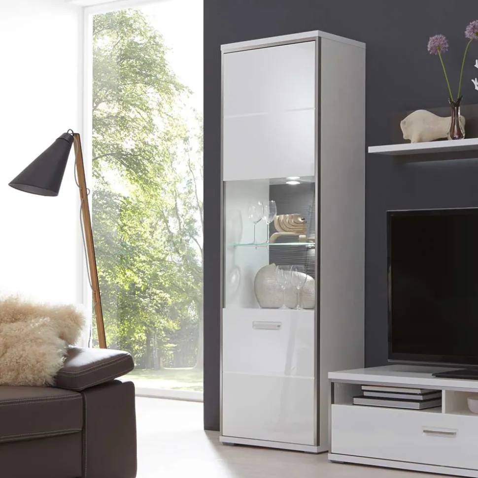 Standvitrine Tacroma in Hochglanz Weiß