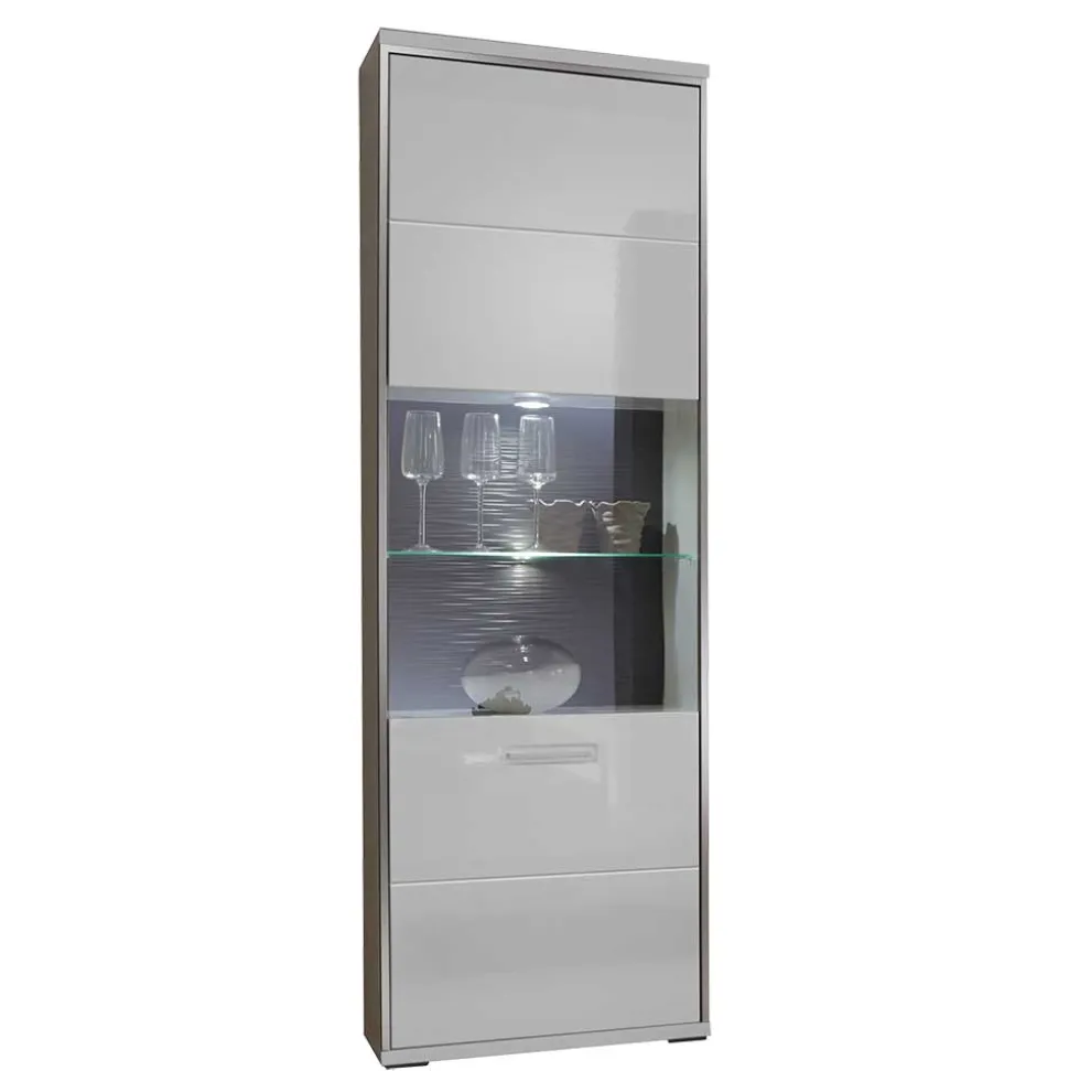 Standvitrine Tacroma in Hochglanz Weiß