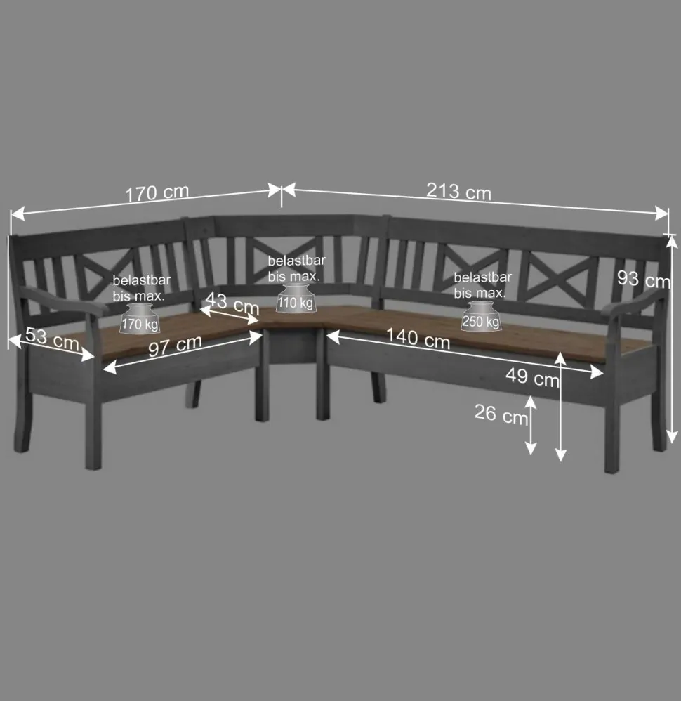 Stauraum Eckbank Jytte in Grau mit Braun