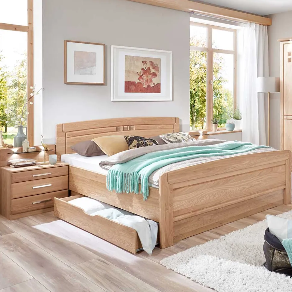 Stauraumbett Anlage aus Eiche - Sendician (dreiteilig)