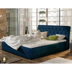 Stauraumbett aus Velours Dunkelblau - Dorisa
