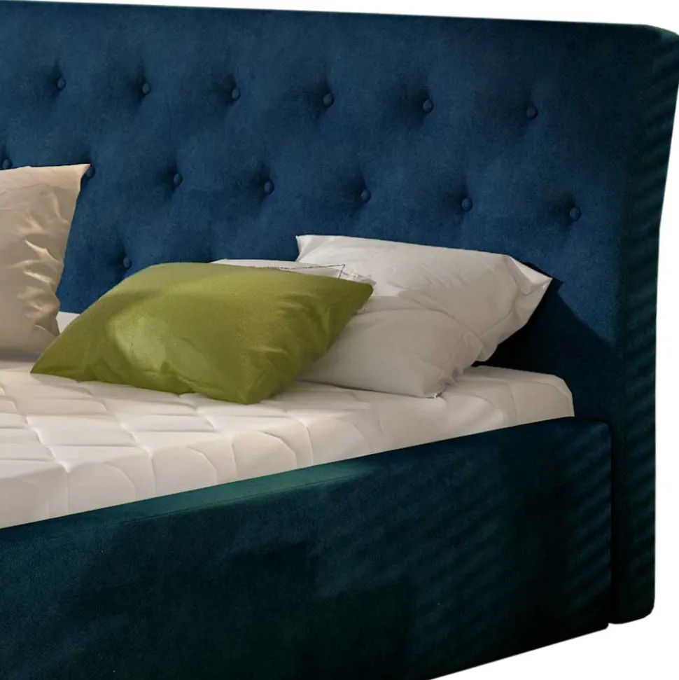 Stauraumbett aus Velours Dunkelblau - Dorisa
