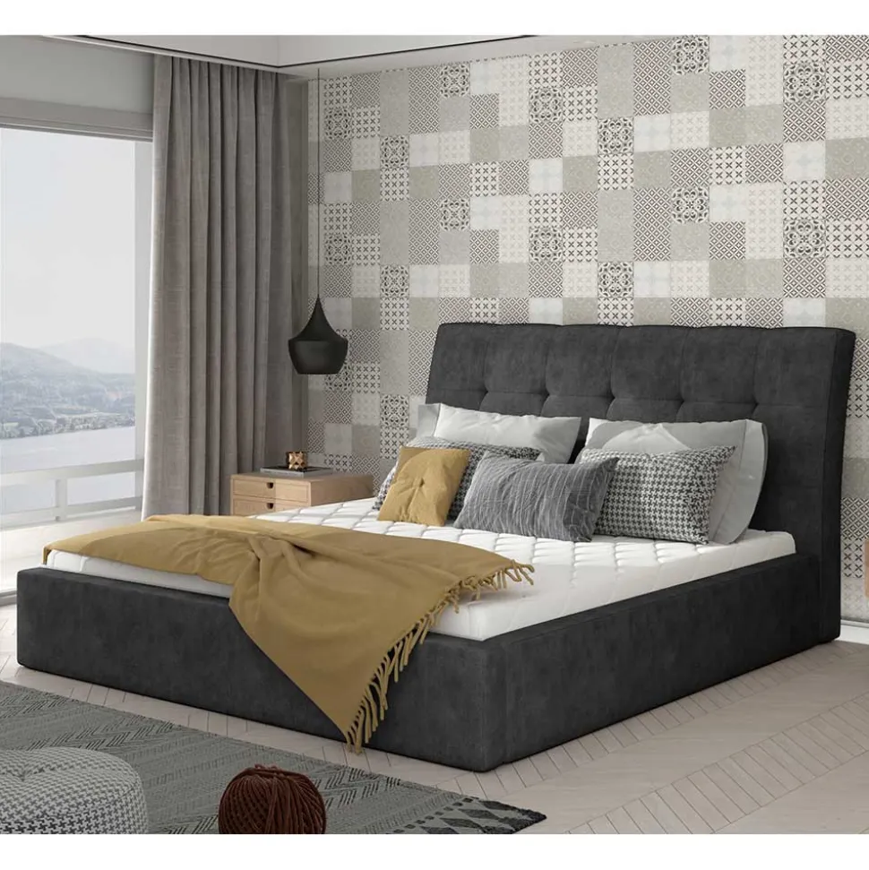 Stauraumbett in Dunkelgrau Stoffbezug - Dave