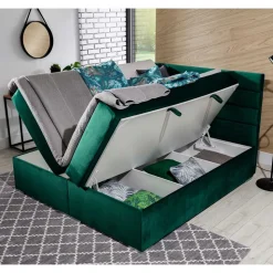 Stauraumbett in Dunkelgrün Veloursbezug - Waruna