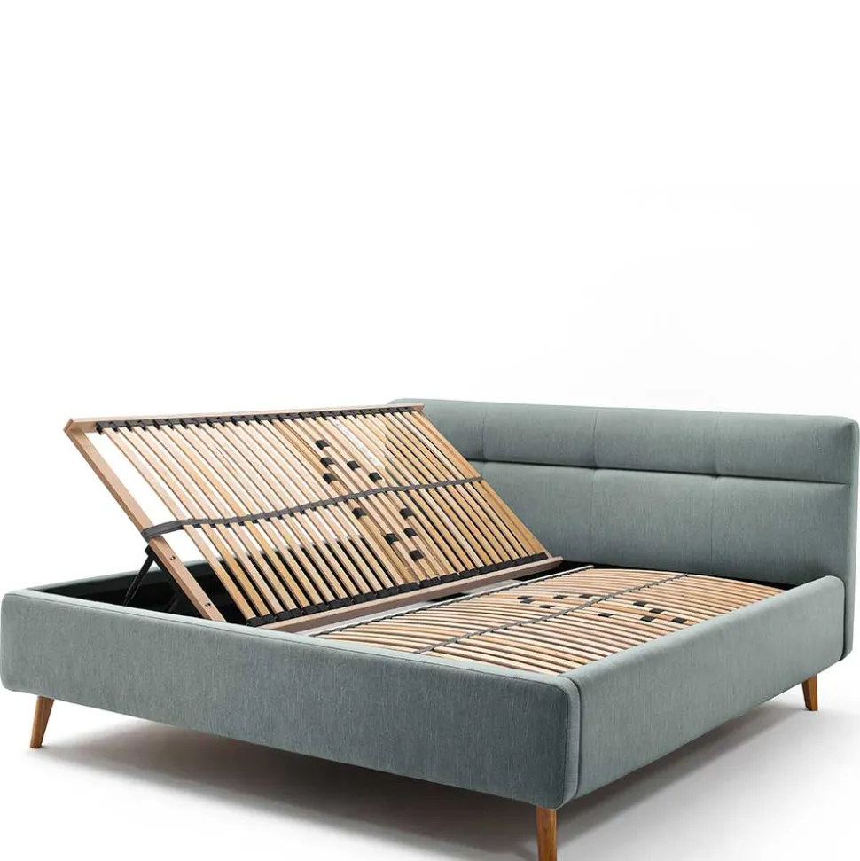 Stauraumbett in hellem Blau & Eiche - Armele