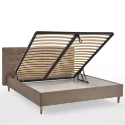 Stauraumbett in Taupe aus Samt - Ubaldo