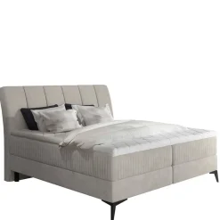 Stauraumbett mit Samtbezug in Hellgrau - Barstro