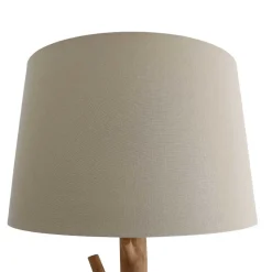 Stehlampe mit Stoffschirm und Naturholz Fuß - Longli