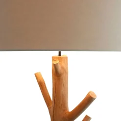 Stehlampe mit Stoffschirm und Naturholz Fuß - Longli