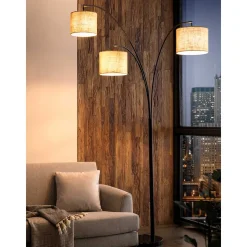 Stehleuchte mit drei Stoff Schirmen Beige - Regiao