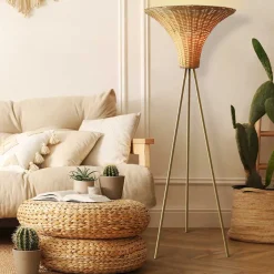 Stehleuchte mit Geflechtschirm Rattan - Alexandre