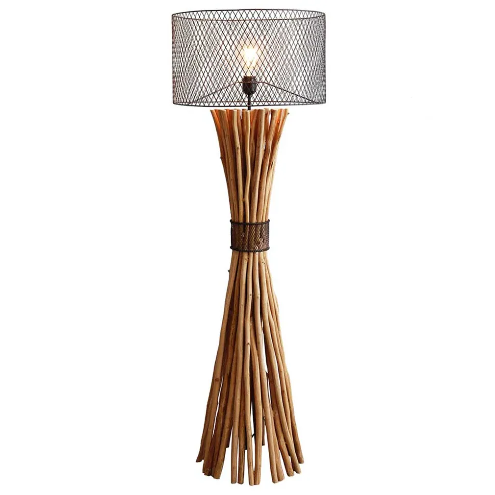 Stehleuchte mit Gitterschirm und Treibholz Fuß - Pamela