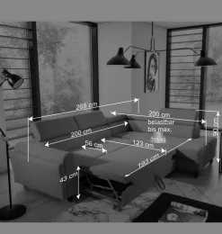 Stoff Dreisitzer Ecksofa in Blaugrau - Crosbys