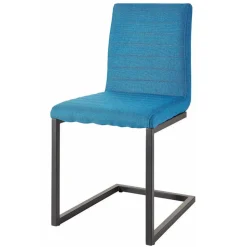 Stoff Freischwinger Stuhl in Petrol Blau - Isakina (2er Set)