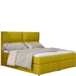 Stoffbett in Currygelb mit Matratzen und Topper - Hadaoi