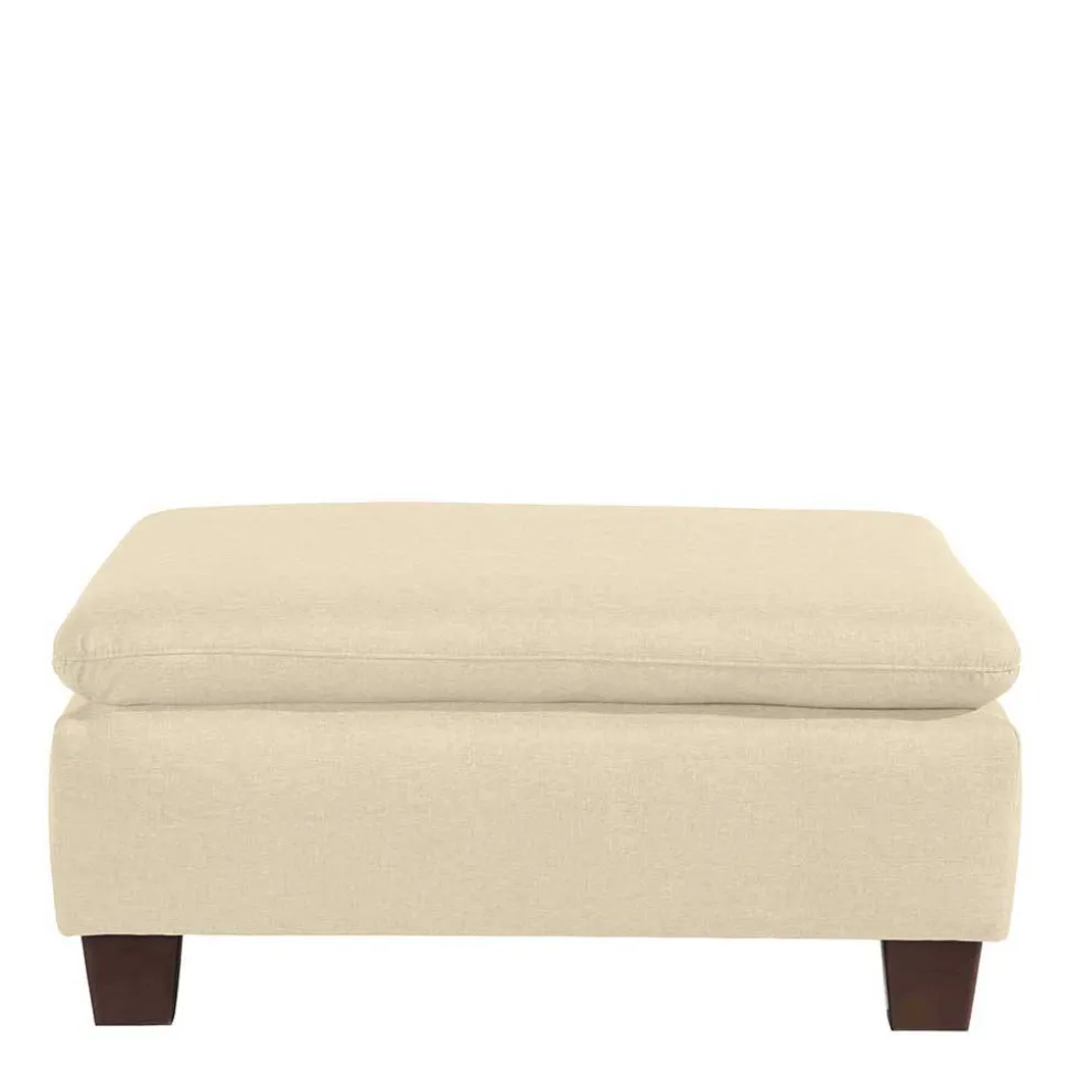 Stoffhocker in Beige mit Nussbaum Braun - Nando