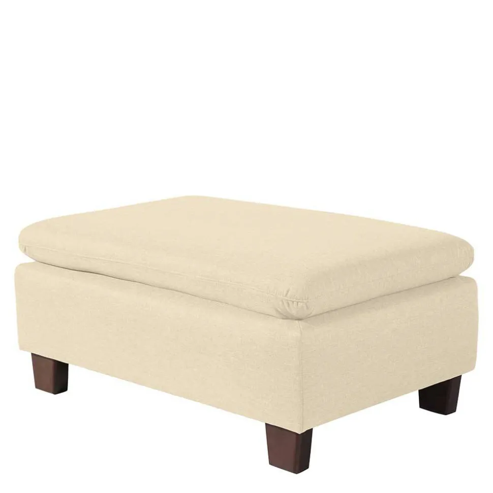 Stoffhocker in Beige mit Nussbaum Braun - Nando