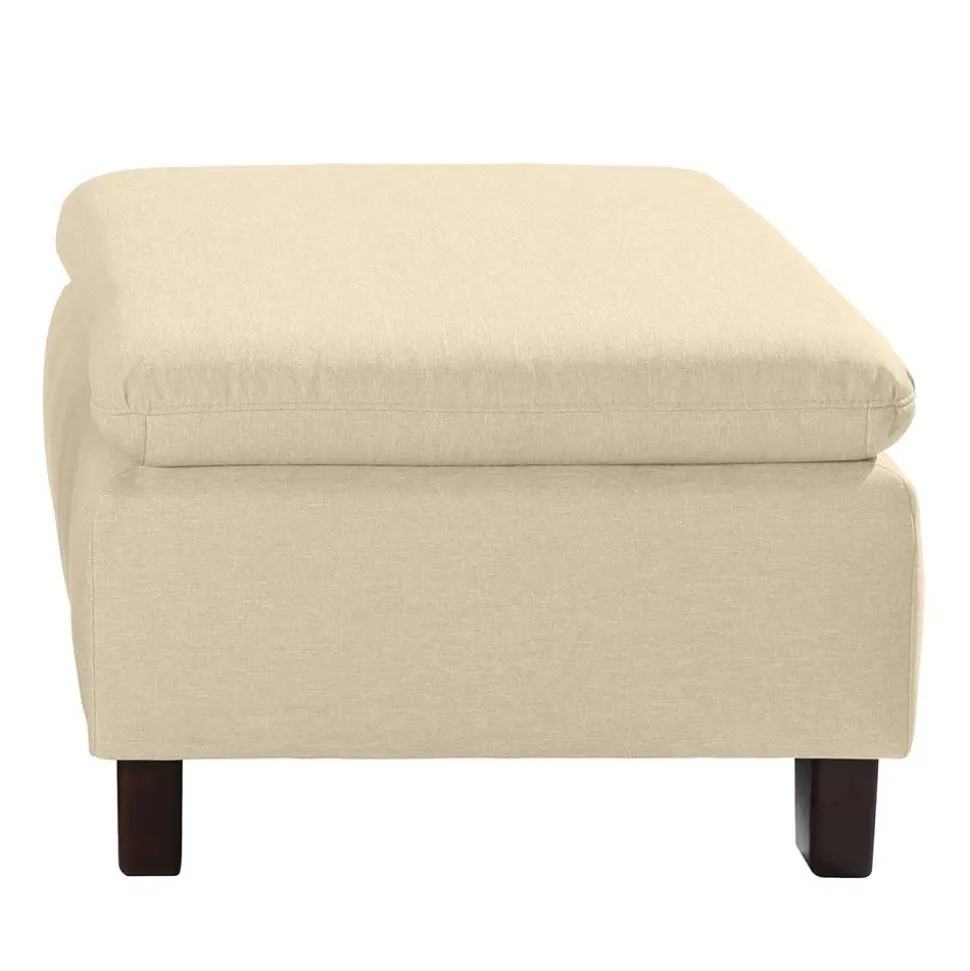 Stoffhocker in Beige mit Nussbaum Braun - Nando