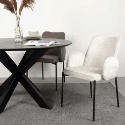 Stuhl in Cremeweiß Struktursamt - Propanja (2er Set)