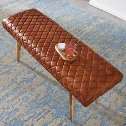 Stylische Lederbank mit Rautensteppung - Barrena