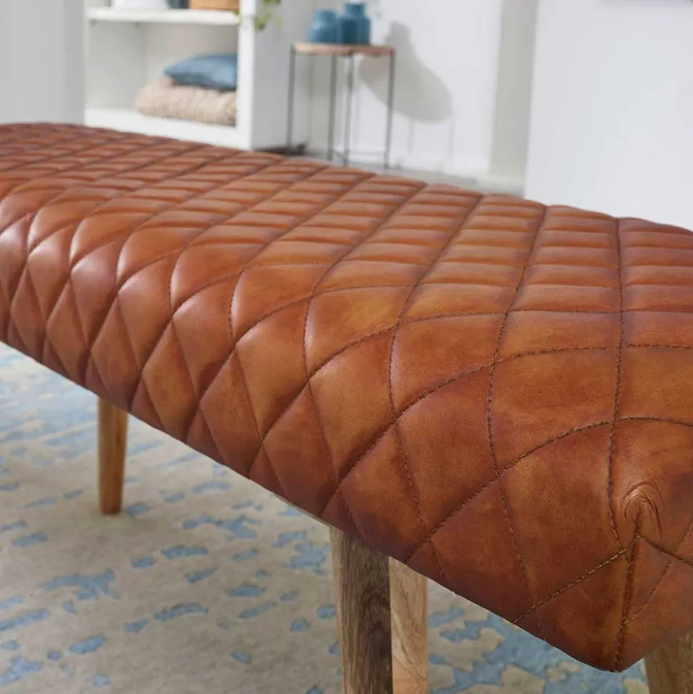 Stylische Lederbank mit Rautensteppung - Barrena
