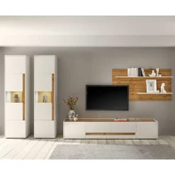 Stylische Wohnwand in Weiß & Wildeiche - Nonessia (vierteilig)
