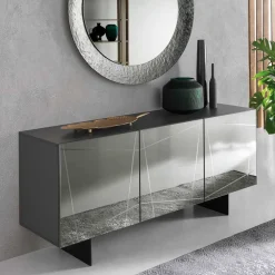 Stylisches Sideboard mit Spiegel Front in Rauchgrau - Odangelo