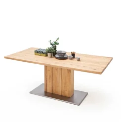 Säulen Esstisch mit Balkeneiche Powera & Bodenplatte mit Metall Mantel