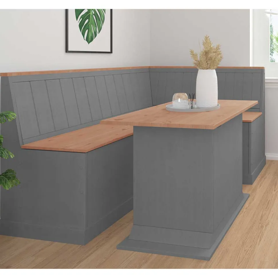 Säulen-Esstisch in Kieferfarben und Grau - Bernau