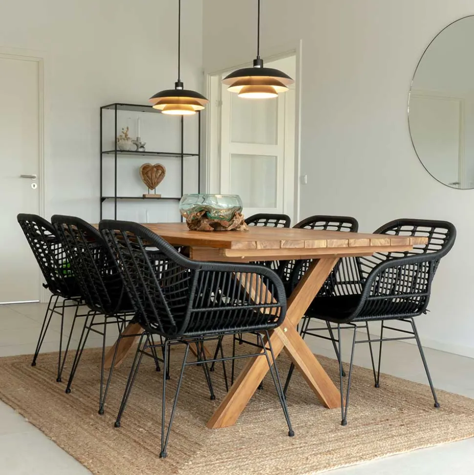 Teak Altholz Tisch & Kunstrattan Stühle - Dariofa (siebenteilig)