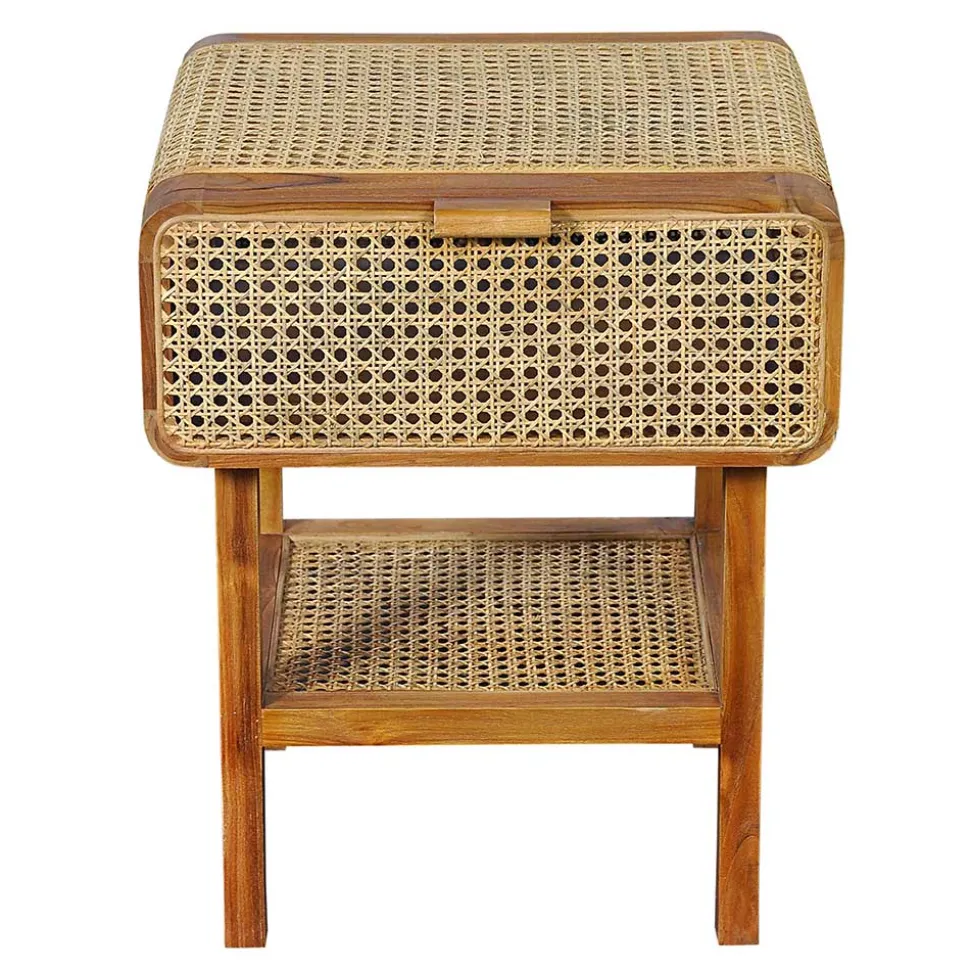 Teak Holz Nachtkommode mit Wiener Geflecht - Teako