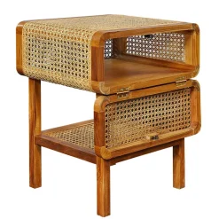 Teak Holz Nachtkommode mit Wiener Geflecht - Teako