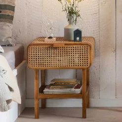 Teak Holz Nachtkommode mit Wiener Geflecht - Teako
