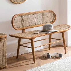 Teak Wohnraum Bank mit Wiener Geflecht - Feliana