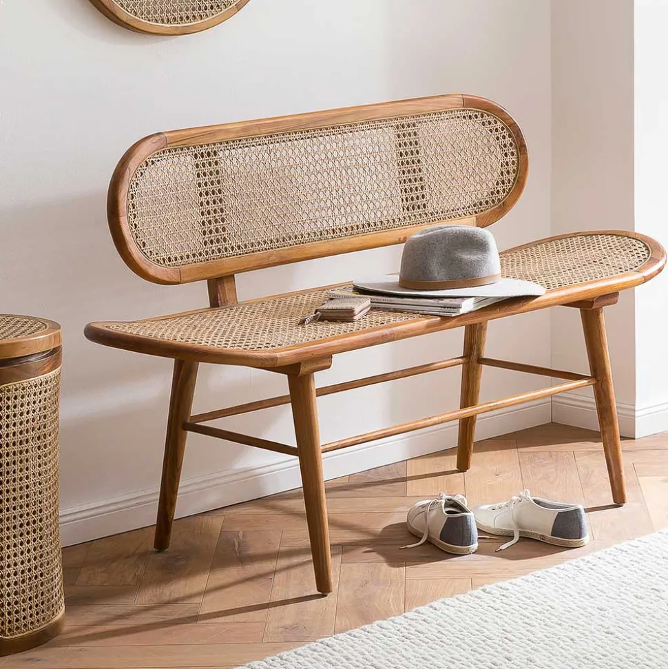 Teak Wohnraum Bank mit Wiener Geflecht - Feliana
