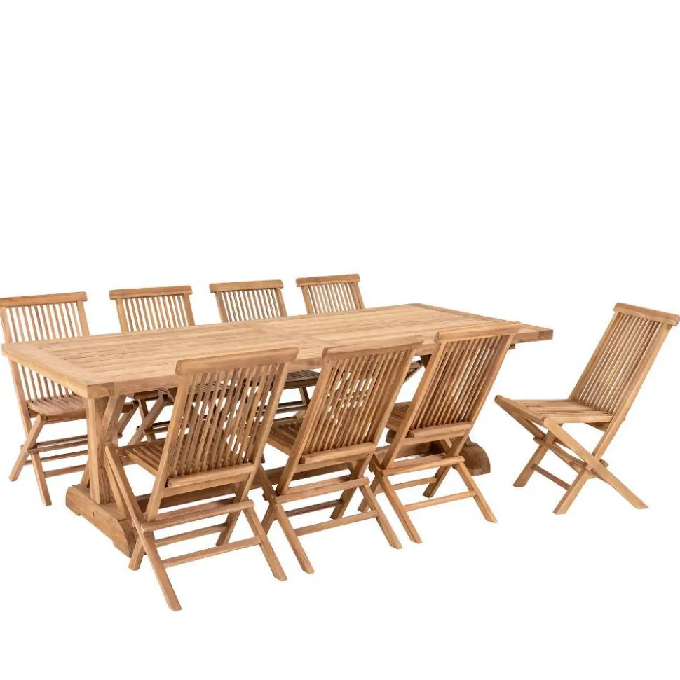 Teakholz Tischgruppe mit acht Stühlen - Kaena (neunteilig)