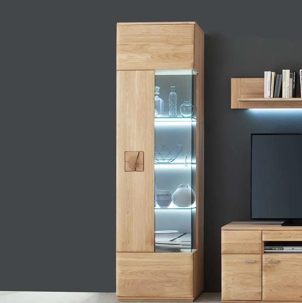 Teilmassive Standvitrine in Eiche Bianco Pontros optional mit LED