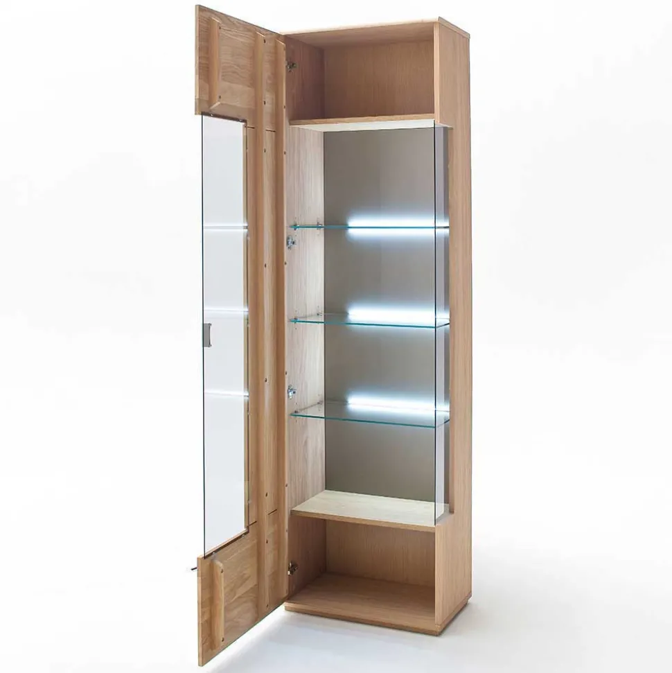 Teilmassive Standvitrine in Eiche Bianco Pontros optional mit LED