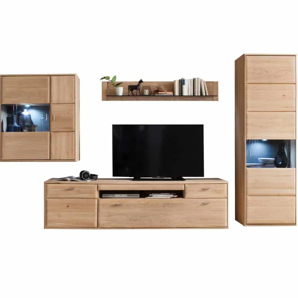 Teilmassive TV Anbauwand in Eiche - Vernella (vierteilig)