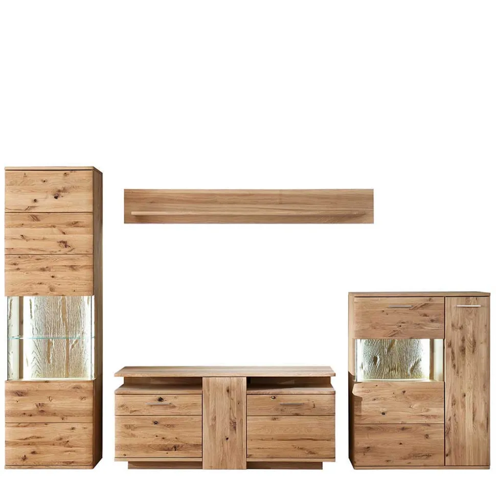 Teilmassive Wohnkombination in Eiche - Crokas (vierteilig)