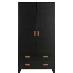 Teilmassiver 94x180x40 Kiefernholz Kleiderschrank in Schwarz - Ilvessino