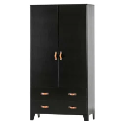 Teilmassiver 94x180x40 Kiefernholz Kleiderschrank in Schwarz - Ilvessino