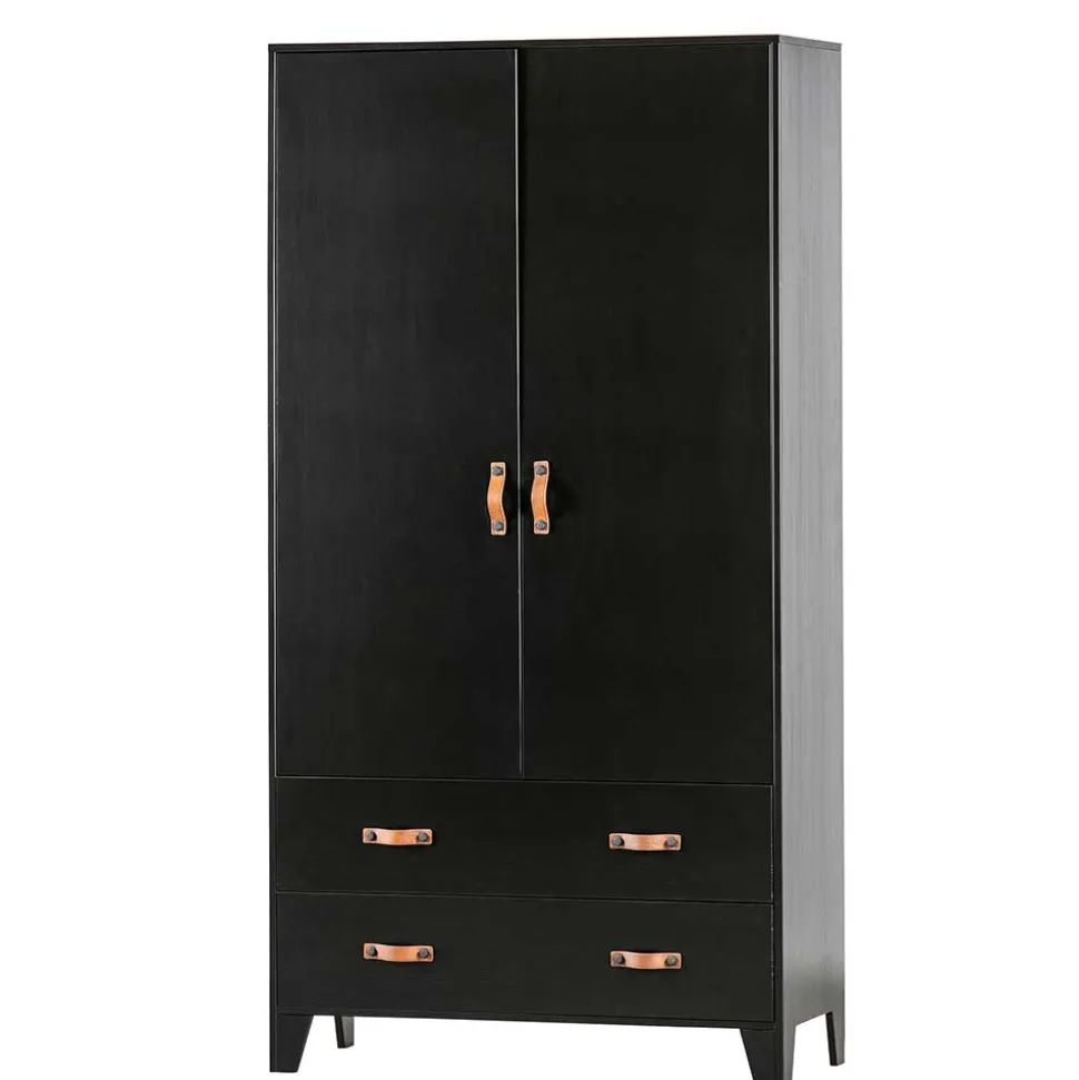 Teilmassiver 94x180x40 Kiefernholz Kleiderschrank in Schwarz - Ilvessino