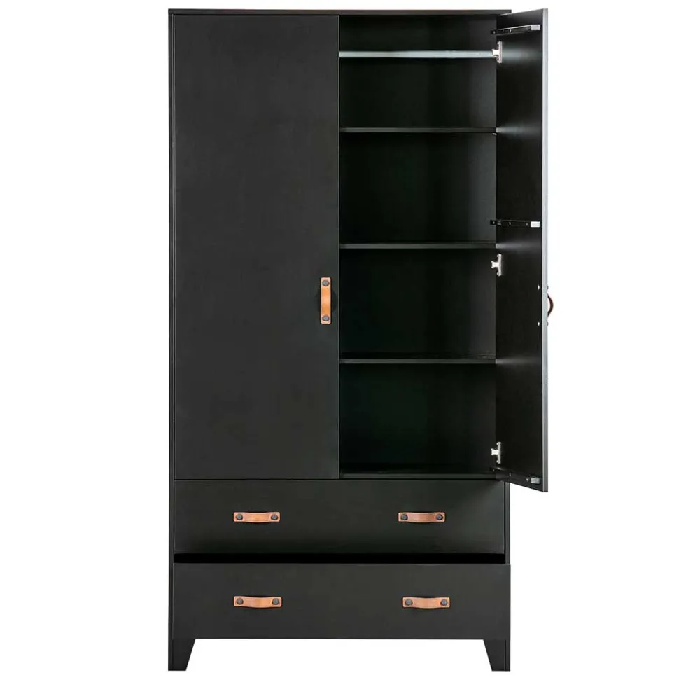Teilmassiver 94x180x40 Kiefernholz Kleiderschrank in Schwarz - Ilvessino