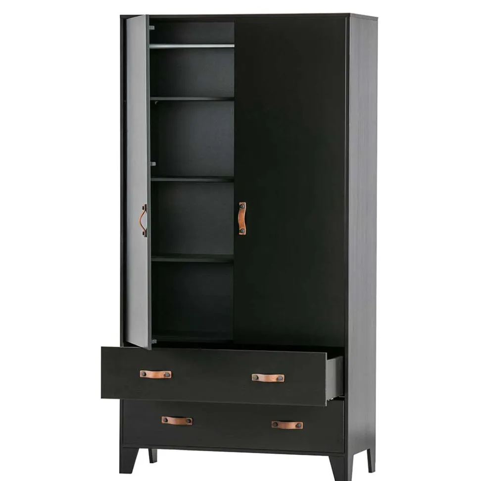Teilmassiver 94x180x40 Kiefernholz Kleiderschrank in Schwarz - Ilvessino